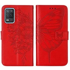 Custodia Portafoglio In Pelle Farfalla Cover con Supporto Y01B per Realme 8 5G Rosso