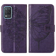 Custodia Portafoglio In Pelle Farfalla Cover con Supporto Y01B per Realme 8 5G Viola