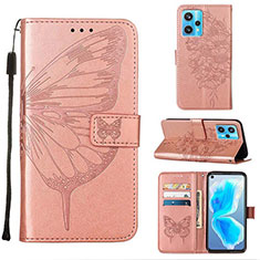 Custodia Portafoglio In Pelle Farfalla Cover con Supporto Y01B per Realme 9 4G Oro Rosa