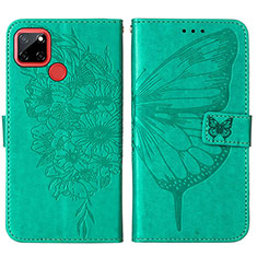 Custodia Portafoglio In Pelle Farfalla Cover con Supporto Y01B per Realme C12 Verde