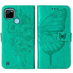 Custodia Portafoglio In Pelle Farfalla Cover con Supporto Y01B per Realme C21Y Verde