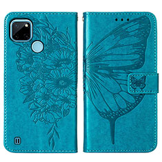 Custodia Portafoglio In Pelle Farfalla Cover con Supporto Y01B per Realme C25Y India Blu