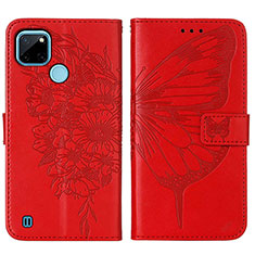 Custodia Portafoglio In Pelle Farfalla Cover con Supporto Y01B per Realme C25Y India Rosso