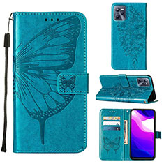 Custodia Portafoglio In Pelle Farfalla Cover con Supporto Y01B per Realme C35 Blu