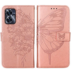 Custodia Portafoglio In Pelle Farfalla Cover con Supporto Y01B per Realme C55 Oro Rosa