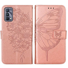 Custodia Portafoglio In Pelle Farfalla Cover con Supporto Y01B per Realme GT Master 5G Oro Rosa