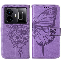 Custodia Portafoglio In Pelle Farfalla Cover con Supporto Y01B per Realme GT3 5G Lavanda