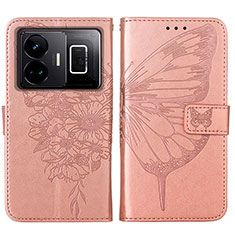 Custodia Portafoglio In Pelle Farfalla Cover con Supporto Y01B per Realme GT3 5G Oro Rosa