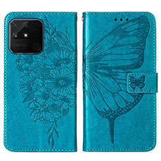 Custodia Portafoglio In Pelle Farfalla Cover con Supporto Y01B per Realme Narzo 50A Blu