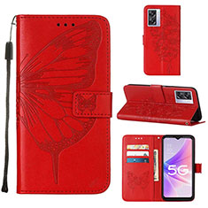 Custodia Portafoglio In Pelle Farfalla Cover con Supporto Y01B per Realme Q5i 5G Rosso