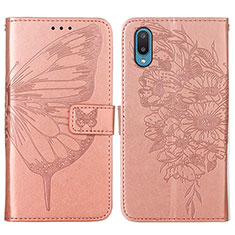Custodia Portafoglio In Pelle Farfalla Cover con Supporto Y01B per Samsung Galaxy A02 Oro Rosa