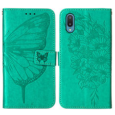 Custodia Portafoglio In Pelle Farfalla Cover con Supporto Y01B per Samsung Galaxy A02 Verde