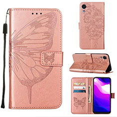 Custodia Portafoglio In Pelle Farfalla Cover con Supporto Y01B per Samsung Galaxy A03 Core Oro Rosa
