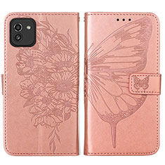 Custodia Portafoglio In Pelle Farfalla Cover con Supporto Y01B per Samsung Galaxy A03 Oro Rosa