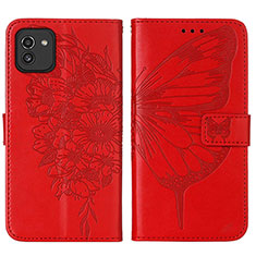 Custodia Portafoglio In Pelle Farfalla Cover con Supporto Y01B per Samsung Galaxy A03 Rosso