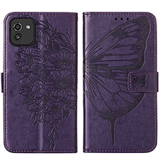 Custodia Portafoglio In Pelle Farfalla Cover con Supporto Y01B per Samsung Galaxy A03 Viola