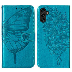 Custodia Portafoglio In Pelle Farfalla Cover con Supporto Y01B per Samsung Galaxy A04s Blu