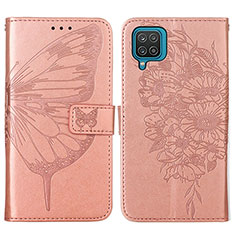 Custodia Portafoglio In Pelle Farfalla Cover con Supporto Y01B per Samsung Galaxy A12 5G Oro Rosa