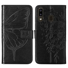 Custodia Portafoglio In Pelle Farfalla Cover con Supporto Y01B per Samsung Galaxy A20 Nero