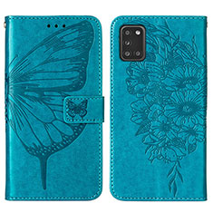 Custodia Portafoglio In Pelle Farfalla Cover con Supporto Y01B per Samsung Galaxy A21s Blu