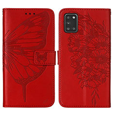 Custodia Portafoglio In Pelle Farfalla Cover con Supporto Y01B per Samsung Galaxy A21s Rosso