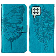 Custodia Portafoglio In Pelle Farfalla Cover con Supporto Y01B per Samsung Galaxy A22 4G Blu