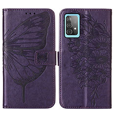 Custodia Portafoglio In Pelle Farfalla Cover con Supporto Y01B per Samsung Galaxy A52 4G Viola