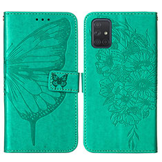 Custodia Portafoglio In Pelle Farfalla Cover con Supporto Y01B per Samsung Galaxy A71 4G A715 Verde