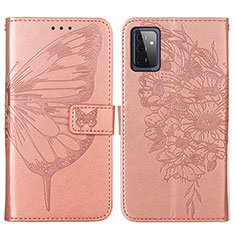Custodia Portafoglio In Pelle Farfalla Cover con Supporto Y01B per Samsung Galaxy A72 5G Oro Rosa