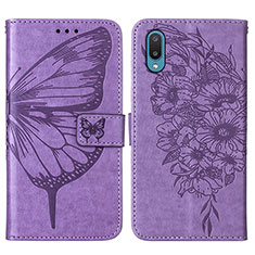 Custodia Portafoglio In Pelle Farfalla Cover con Supporto Y01B per Samsung Galaxy M02 Lavanda