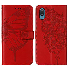 Custodia Portafoglio In Pelle Farfalla Cover con Supporto Y01B per Samsung Galaxy M02 Rosso