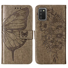 Custodia Portafoglio In Pelle Farfalla Cover con Supporto Y01B per Samsung Galaxy M02s Grigio