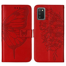 Custodia Portafoglio In Pelle Farfalla Cover con Supporto Y01B per Samsung Galaxy M02s Rosso