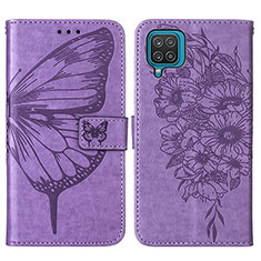 Custodia Portafoglio In Pelle Farfalla Cover con Supporto Y01B per Samsung Galaxy M12 Lavanda