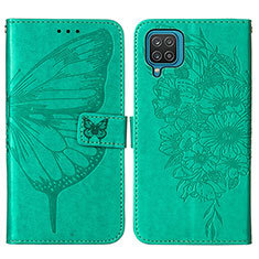 Custodia Portafoglio In Pelle Farfalla Cover con Supporto Y01B per Samsung Galaxy M12 Verde