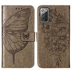 Custodia Portafoglio In Pelle Farfalla Cover con Supporto Y01B per Samsung Galaxy Note 20 5G Grigio