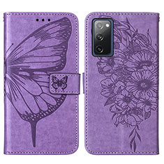 Custodia Portafoglio In Pelle Farfalla Cover con Supporto Y01B per Samsung Galaxy S20 FE (2022) 5G Lavanda