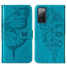 Custodia Portafoglio In Pelle Farfalla Cover con Supporto Y01B per Samsung Galaxy S20 FE 4G Blu