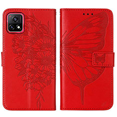 Custodia Portafoglio In Pelle Farfalla Cover con Supporto Y01B per Vivo iQOO U3x 5G Rosso