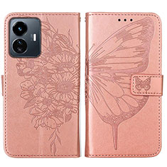 Custodia Portafoglio In Pelle Farfalla Cover con Supporto Y01B per Vivo iQOO Z6 Lite 5G Oro Rosa