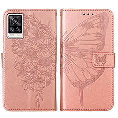 Custodia Portafoglio In Pelle Farfalla Cover con Supporto Y01B per Vivo V21e 4G Oro Rosa