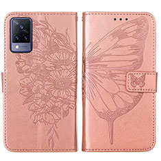 Custodia Portafoglio In Pelle Farfalla Cover con Supporto Y01B per Vivo V21s 5G Oro Rosa