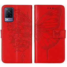 Custodia Portafoglio In Pelle Farfalla Cover con Supporto Y01B per Vivo V21s 5G Rosso