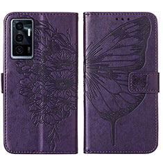 Custodia Portafoglio In Pelle Farfalla Cover con Supporto Y01B per Vivo V23e 5G Viola