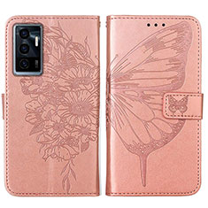 Custodia Portafoglio In Pelle Farfalla Cover con Supporto Y01B per Vivo V23e Oro Rosa