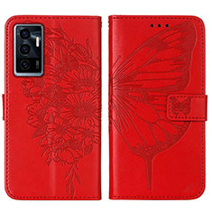 Custodia Portafoglio In Pelle Farfalla Cover con Supporto Y01B per Vivo V23e Rosso