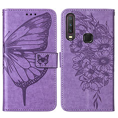 Custodia Portafoglio In Pelle Farfalla Cover con Supporto Y01B per Vivo Y11 Lavanda