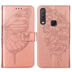 Custodia Portafoglio In Pelle Farfalla Cover con Supporto Y01B per Vivo Y11 Oro Rosa