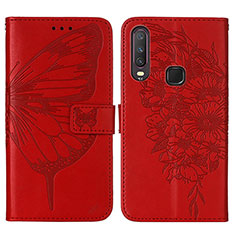 Custodia Portafoglio In Pelle Farfalla Cover con Supporto Y01B per Vivo Y11 Rosso