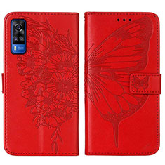 Custodia Portafoglio In Pelle Farfalla Cover con Supporto Y01B per Vivo Y31 (2021) Rosso